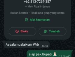 Waspada Penipuan Digital, Nomor WhatsApp Catut Nama Bupati Sigi Tawarkan Jabatan
